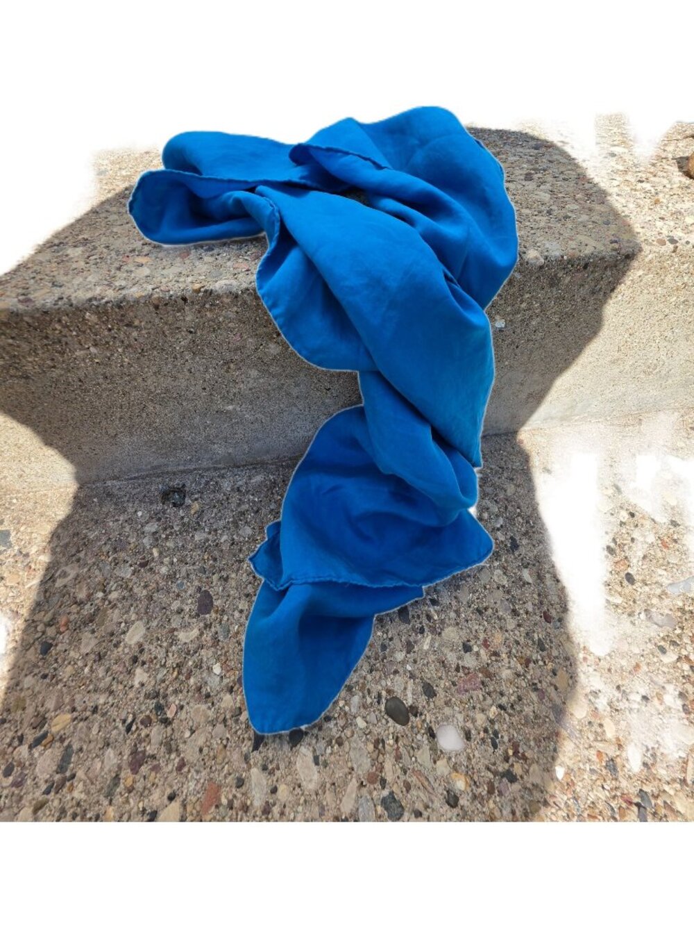 Vintage Pure Silk Scarf Deep Teal Peacock Blue Hand Rolled Matte Semi Sheer Wrap